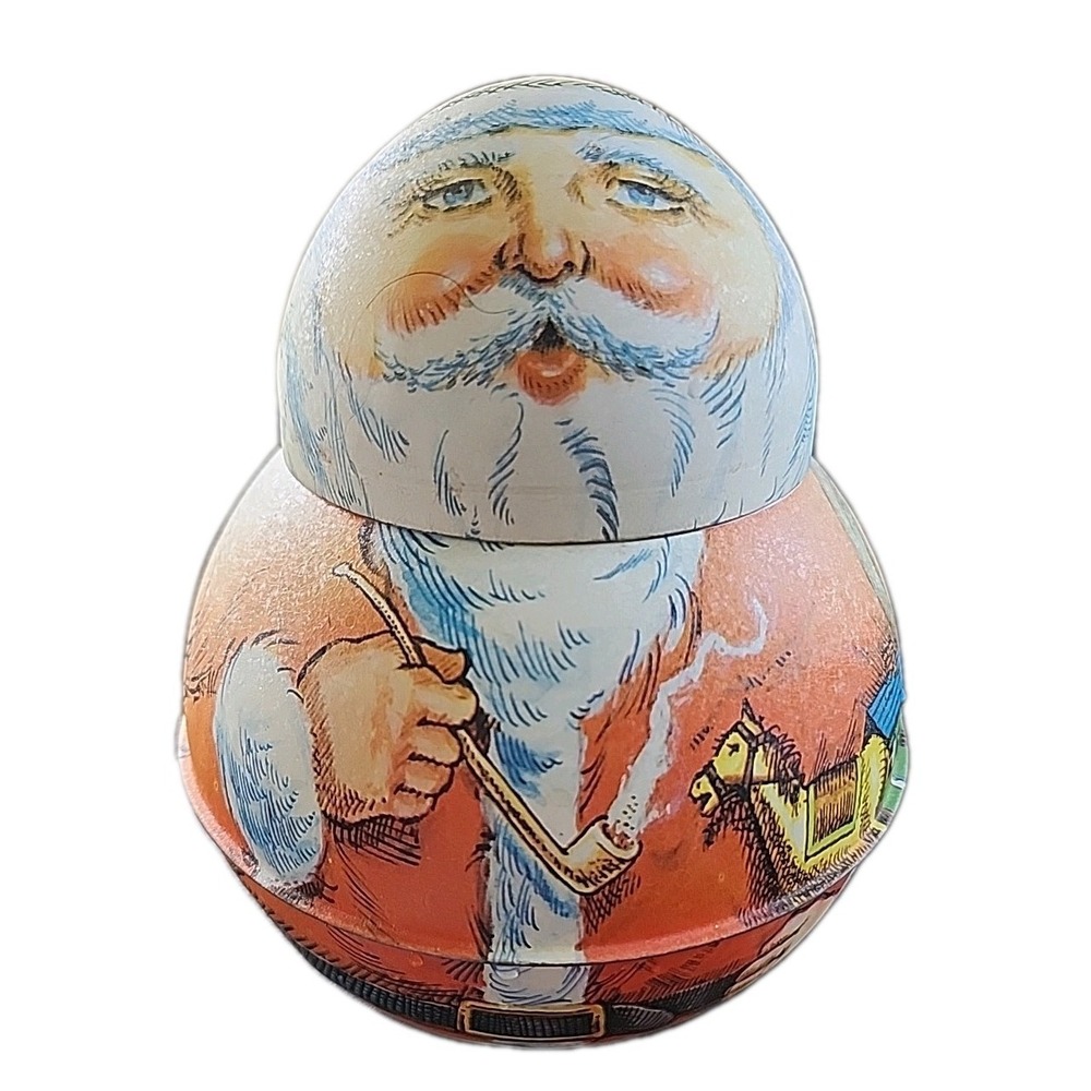 Vintge 1980 Bristol Ware Christmas Santa Pipe Roly Poly Tobacco Tin 6.75"